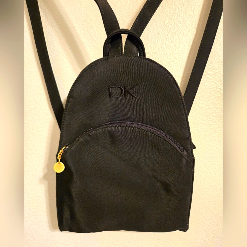 Donna Karan (DK) Black Nylon Mini Backpack With Outside Mesh Zip Pouch